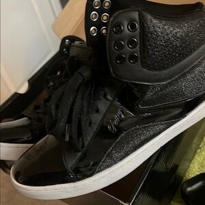 Black Glitter High-Top Sneakers with Studs